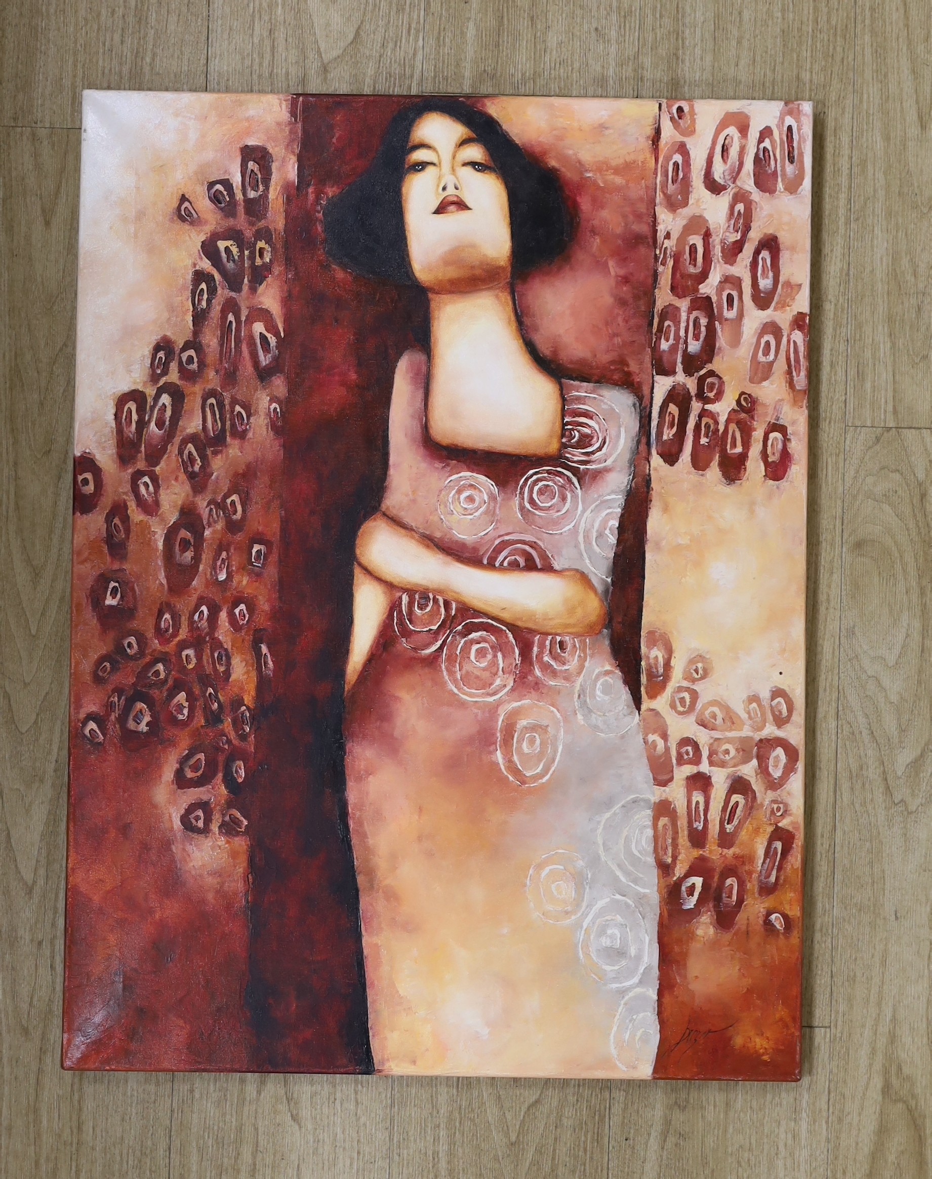 Brazer, oil on canvas, Secessionist style woman, signed, 80 x 60cm, unframed